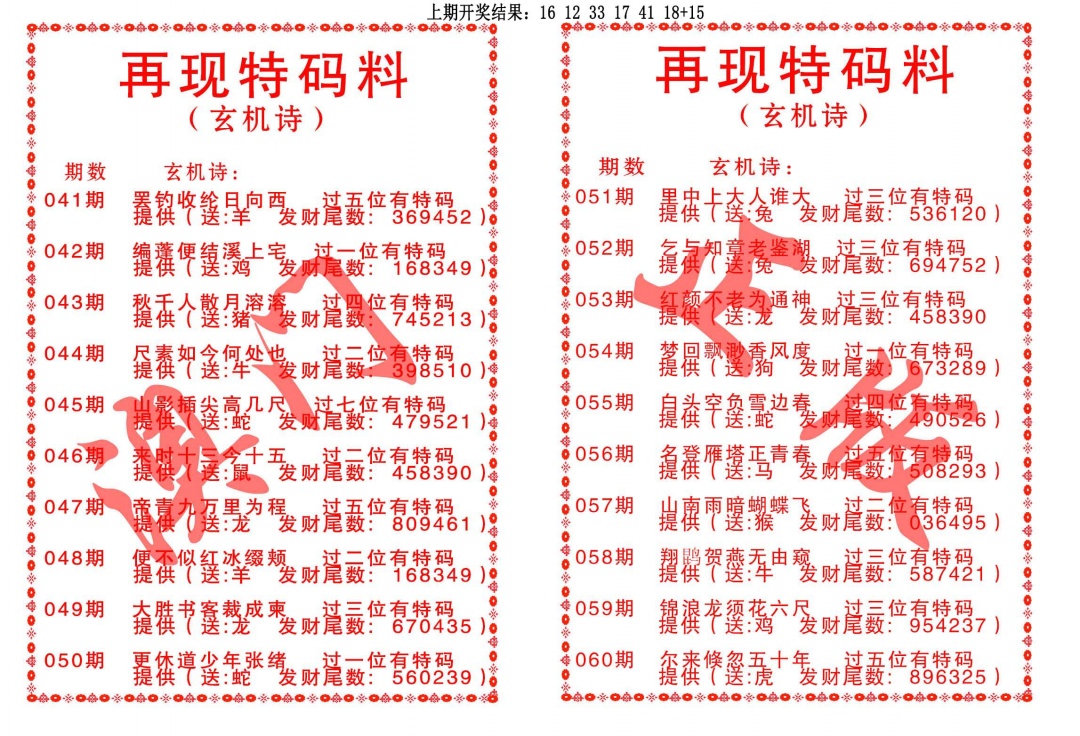 054期再现特码料[图]