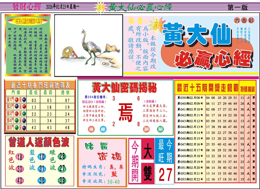 054期黄大仙必赢心经A[图]