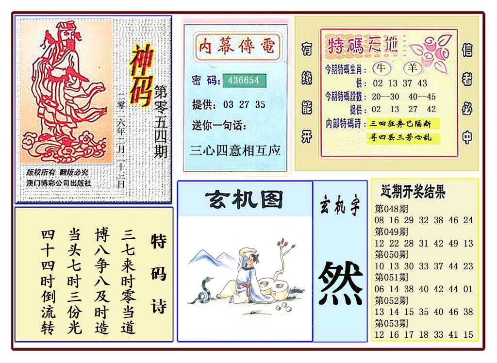 054期黄大仙神码[图]