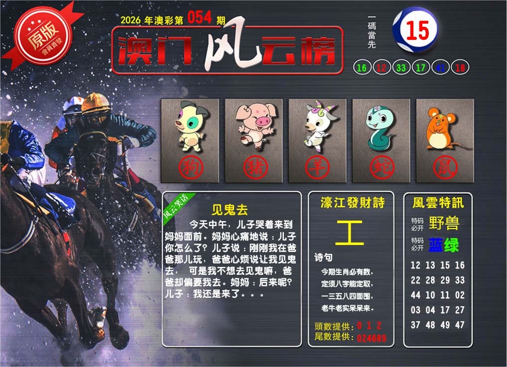 054期澳门风云榜[图]