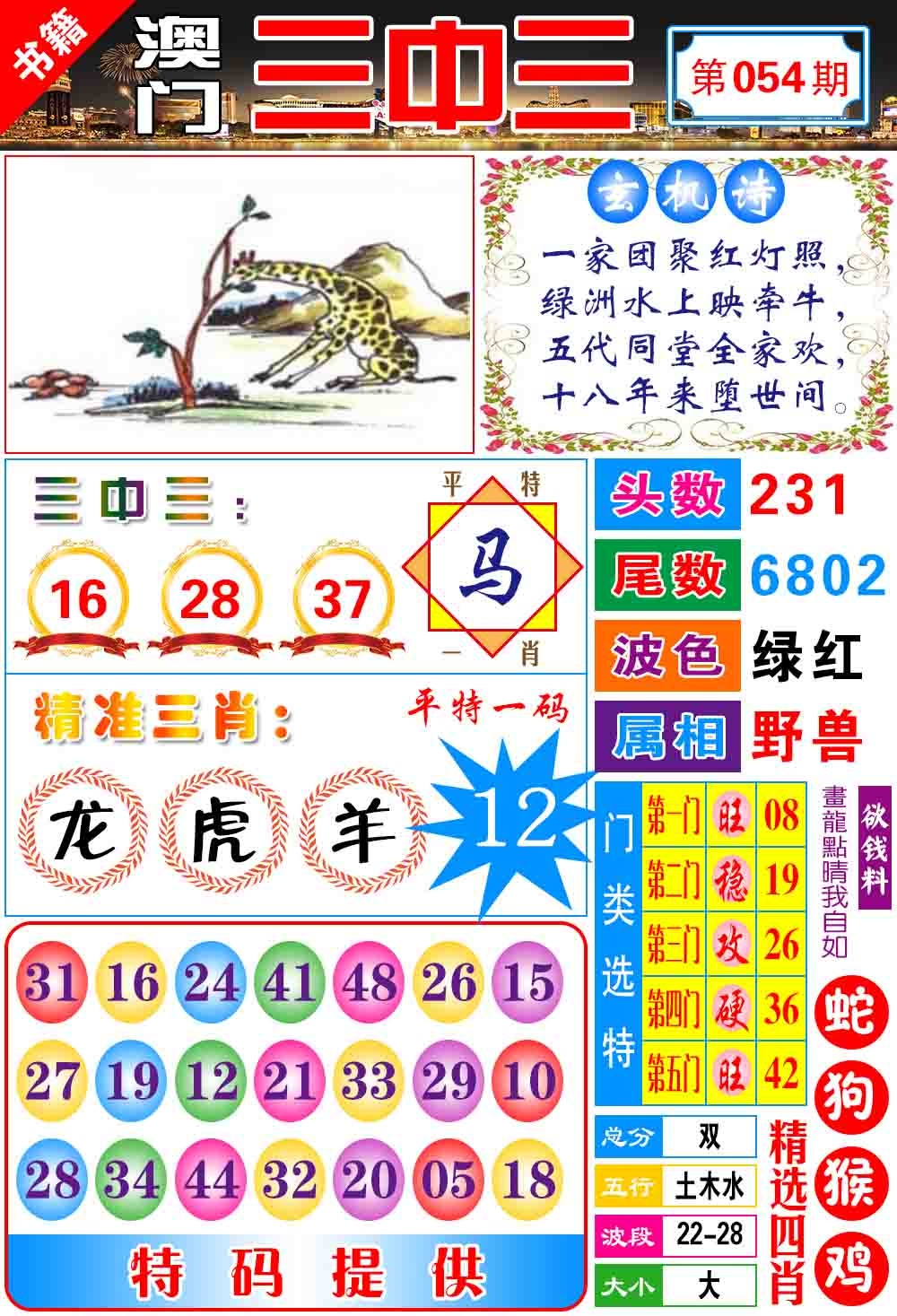 054期澳门宝典三中三[图]