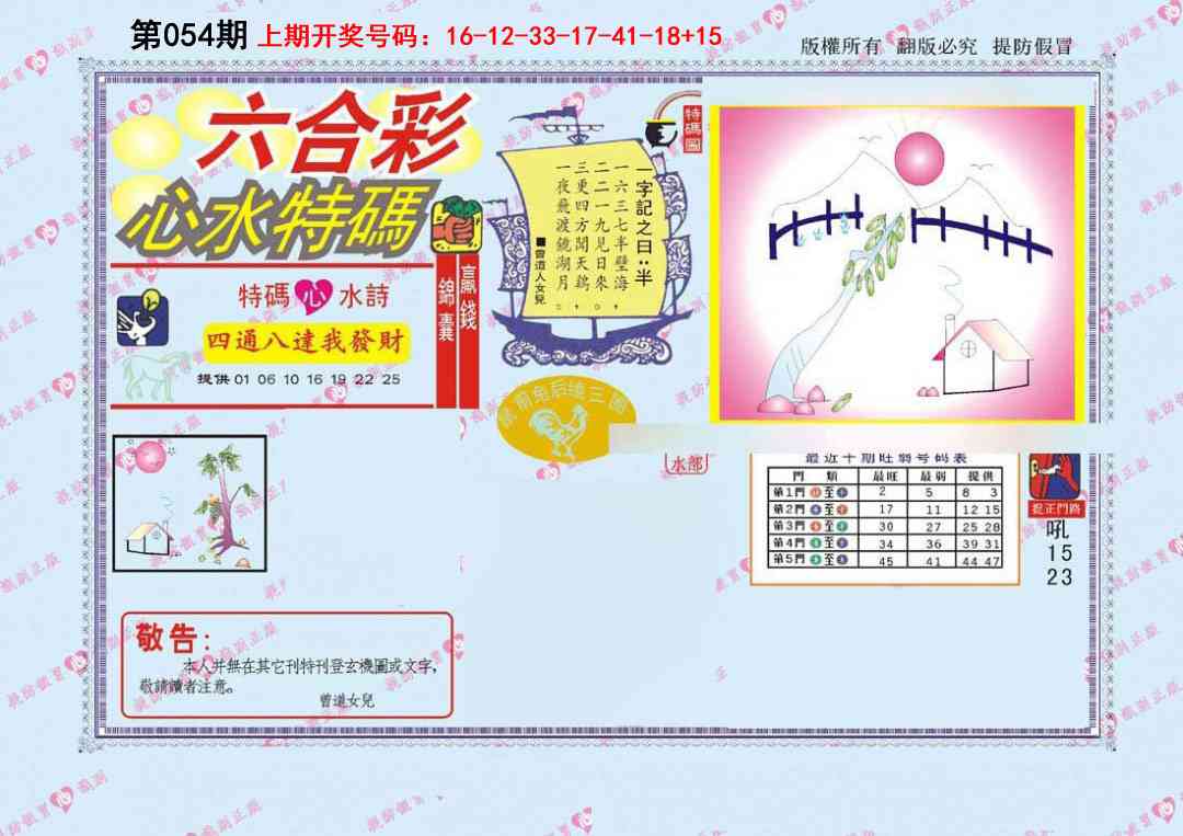 054期心水特码[图]