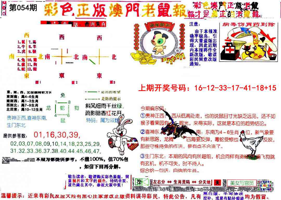 054期彩色正版澳门老鼠报[图]