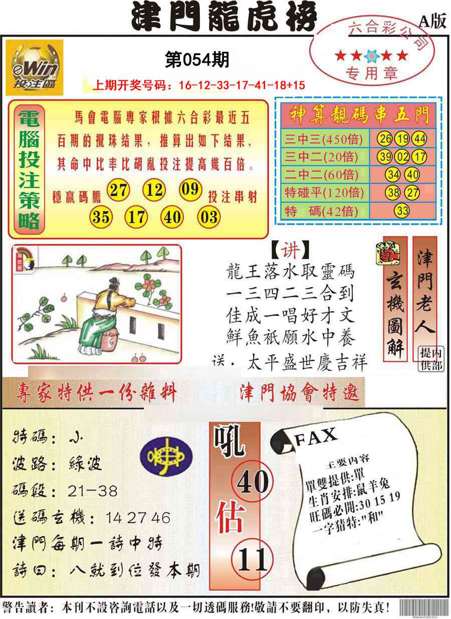 054期津门龙虎榜A[图]